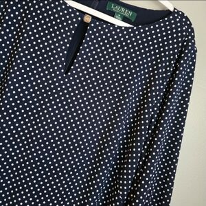 Lauren Ralph Lauren Women's Monahan Black Polka Dot Dress 3/4 Sleeve W/pockets